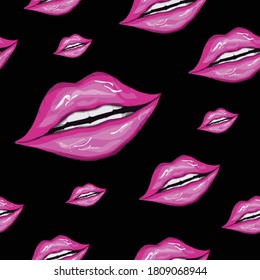seamless pattern of realistic female lips. fashionable makeup, pink lip gloss, kiss in realistic style. vector illustration for paper, design, your ideas.