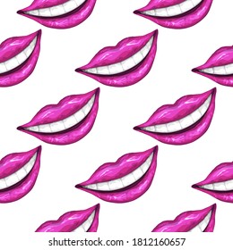patrón transparente de labios femeninos realistas. sonrisa de moda de labios rosas, en un estilo realista. ilustración vectorial para papel, diseño, sus ideas.
