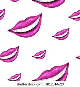 seamless pattern of realistic female lips. fashionable smile of pink lips, in a realistic style. vector illustration for paper, design, your ideas.