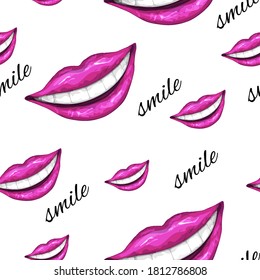 seamless pattern of realistic female lips. fashionable, modern smile of pink lips, in a realistic style. vector illustration for paper, design, your ideas.
