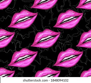 seamless pattern of realistic female lips. fashionable, modern smile of pink lips, in a realistic style. vector illustration for paper, design, your ideas. vintage style