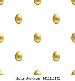 Seamless pattern with realistic golden egg on white background. Easter egg. Vector illustration for design, web, wrapping paper, fabric, wallpaper.