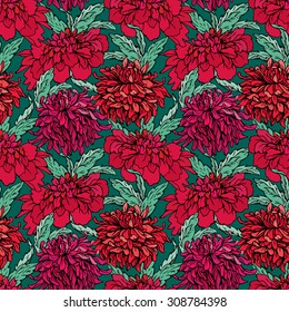 Seamless pattern with Realistic graphic flowers - hand drawn background.