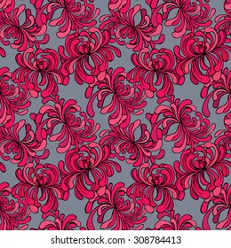 Seamless pattern with Realistic graphic flowers - hand drawn background.