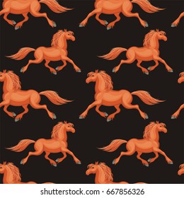 Seamless pattern with a realistic image of beautiful horses. Vector background.