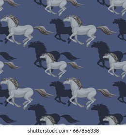 Seamless pattern with a realistic image of beautiful horses. Vector background.