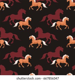 Seamless pattern with a realistic image of beautiful horses. Vector background.
