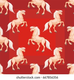 Seamless pattern with a realistic image of beautiful horses. Vector background.