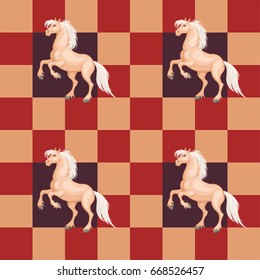 Seamless pattern with a realistic image of beautiful horses. Vector background.