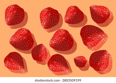 seamless pattern with realistic image of a bunch of strawberries in the mirror