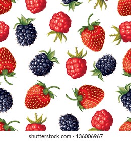 Seamless pattern of realistic image of delicious ripe berries