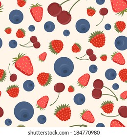 Seamless pattern of realistic image of delicious ripe berries