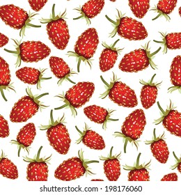 Seamless pattern of  realistic image of ripe wild strawberries