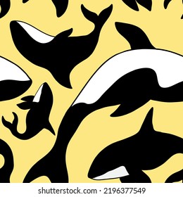 Seamless pattern realistic killer whale.