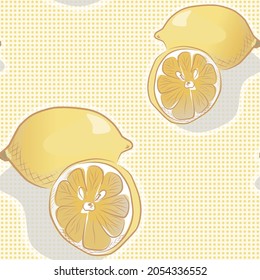 Seamless pattern of realistic lemon and half. 