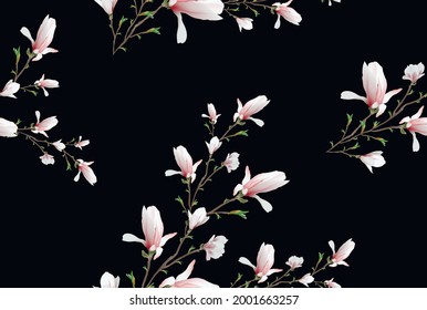 seamless pattern of realistic magnolia flower. The magnolia branch is a symbol of spring, summer in the style of realism. art pattern, background for print, paper, business ideas. vector illustration.
