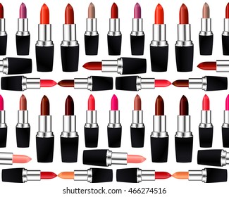 Seamless pattern of realistic multicolored lipstick. Vector illustration