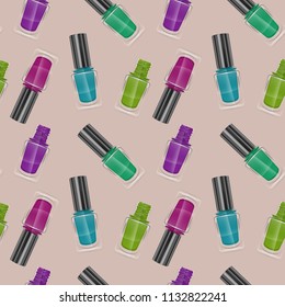 Seamless pattern with realistic nail polishes, Vector art, background - for your templates