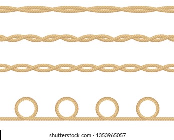 Seamless pattern of realistic nautical rope isolated on white. Texture for print or textile products, wrapper paper. EPS 10