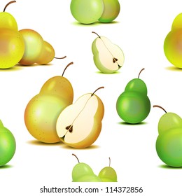 Seamless pattern of realistic pears isolated on white, vector illustration, eps10