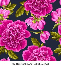 Seamless pattern with realistic pink peonies. Vector