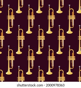 Seamless pattern of realistic pipe on dark background, classical musical instruments, vector illustration