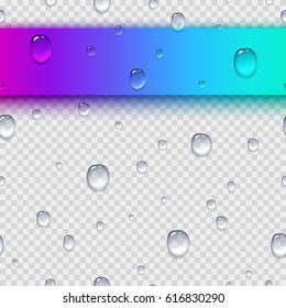 Seamless Pattern realistic pure water rain drops or steam shower for your design. Vector clear vapor bubbles on window glass surface isolated on transparent background