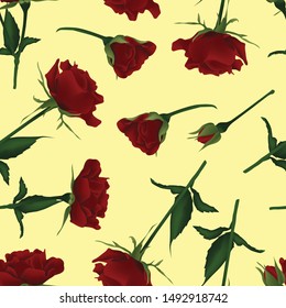 Seamless pattern with realistic red rose flower