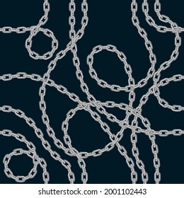 Seamless pattern with realistic silver chain. Perfect for wallpapers, surface textures, textile. Isolated on black background.