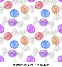Seamless pattern with realistic sweets, colorful fruit lollipops. Can be used in food industry for wallpapers, posters, wrapping paper. Vector Eps10 illustration
