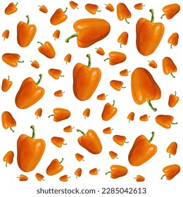 Seamless pattern with realistic vector pepper. Wallpaper and bed linen print. Background for kitchen. Menu cover.