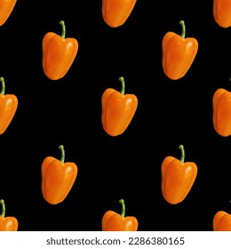 Seamless pattern with Realistic vector Pepper. Wallpaper and bed linen print. Background for kitchen. Menu cover.