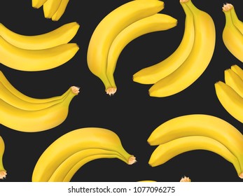 Seamless Pattern with Realistic Yellow Bananas. Delicious Tropical Fruits. Seamless Banana Pattern in Modern Style for Wallpaper, Packaging, Web Design, Textile, Fabric, Tile, Tablecloth, Wrapping.
