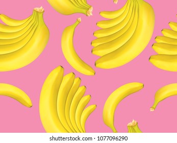 Seamless Pattern with Realistic Yellow Bananas. Delicious Tropical Fruits. Seamless Banana Pattern in Modern Style for Wallpaper, Packaging, Web Design, Textile, Fabric, Tile, Tablecloth, Wrapping.