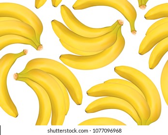 Seamless Pattern with Realistic Yellow Bananas. Delicious Tropical Fruits. Seamless Banana Pattern in Modern Style for Wallpaper, Packaging, Web Design, Textile, Fabric, Tile, Tablecloth, Wrapping.