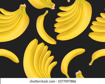 Seamless Pattern with Realistic Yellow Bananas. Delicious Tropical Fruits. Seamless Banana Pattern in Modern Style for Wallpaper, Packaging, Web Design, Textile, Fabric, Tile, Tablecloth, Wrapping.