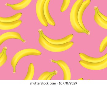 Seamless Pattern with Realistic Yellow Bananas. Delicious Tropical Fruits. Seamless Banana Pattern in Modern Style for Wallpaper, Packaging, Web Design, Textile, Fabric, Tile, Tablecloth, Wrapping.