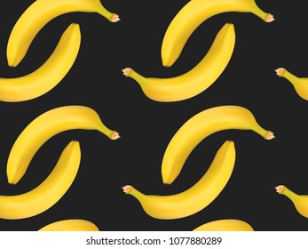 Seamless Pattern with Realistic Yellow Bananas. Delicious Tropical Fruits. Seamless Banana Pattern in Modern Style for Wallpaper, Packaging, Web Design, Textile, Fabric, Tile, Tablecloth, Wrapping.