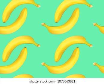 Seamless Pattern with Realistic Yellow Bananas. Delicious Tropical Fruits. Seamless Banana Pattern in Pastel Color Design for Wallpaper, Packaging, Web, Textile, Fabric, Tile, Tablecloth, Wrapping.