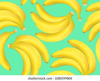 Seamless Pattern with Realistic Yellow Bananas. Delicious Tropical Fruits. Seamless Banana Pattern in Pastel Color Design for Wallpaper, Packaging, Web, Textile, Fabric, Tile, Tablecloth, Wrapping.