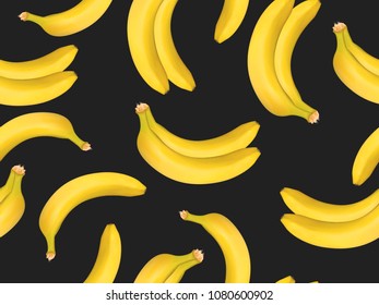 Seamless Pattern with Realistic Yellow Bananas. Delicious Tropical Fruits. Seamless Banana Pattern in Modern Style for Wallpaper, Packaging, Web Design, Textile, Fabric, Tile, Tablecloth, Wrapping.