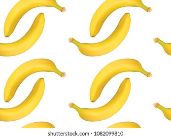Seamless Pattern with Realistic Yellow Bananas. Delicious Tropical Fruits. Seamless Banana Pattern in Modern Style for Wallpaper, Packaging, Web Design, Textile, Fabric, Tile, Tablecloth, Wrapping.