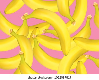 Seamless Pattern with Realistic Yellow Bananas. Delicious Tropical Fruits. Seamless Banana Pattern in Modern Style for Wallpaper, Packaging, Web Design, Textile, Fabric, Tile, Tablecloth, Wrapping.