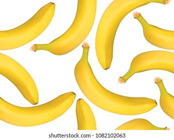 Seamless Pattern with Realistic Yellow Bananas. Delicious Tropical Fruits. Seamless Banana Pattern in Modern Style for Wallpaper, Packaging, Web Design, Textile, Fabric, Tile, Tablecloth, Wrapping.