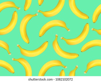 Seamless Pattern with Realistic Yellow Bananas. Delicious Tropical Fruits. Seamless Banana Pattern in Pastel Color Design for Wallpaper, Packaging, Web, Textile, Fabric, Tile, Tablecloth, Wrapping.