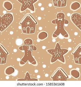 Seamless Pattern with really cute gingerbead cookies. Lovely Design. European Style