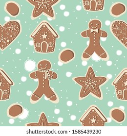 Seamless Pattern with really cute gingerbead cookies. Lovely Design. European Style