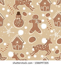 Seamless Pattern with really cute gingerbead cookies. Lovely Design. European Style