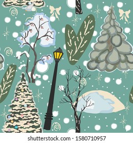 Seamless Pattern with really cute winter elements. Lovely Design. European Style