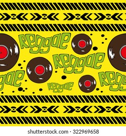 Seamless pattern with records and text. Vector illustration
